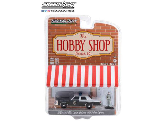 1/64 1990 Ford LTD Crown Victoria Florida Marine Patrol with Police Officer *The Hobby Shop Series 14*, black
