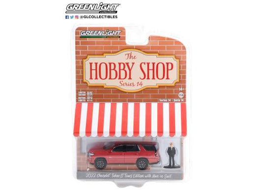 1/64 2022 Chevrolet Tahoe LT Texas Edition with Man in Suit *The Hobby Shop Series 14*, red