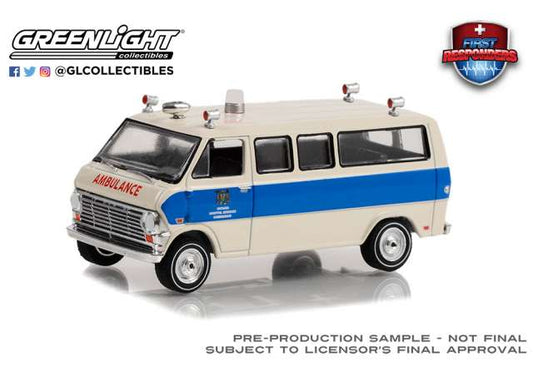 1/64 1969 Ford Econoline Ambulance Ontario Hospital Services Commission Ontario Canada *First Responders Series 1*, blue/white