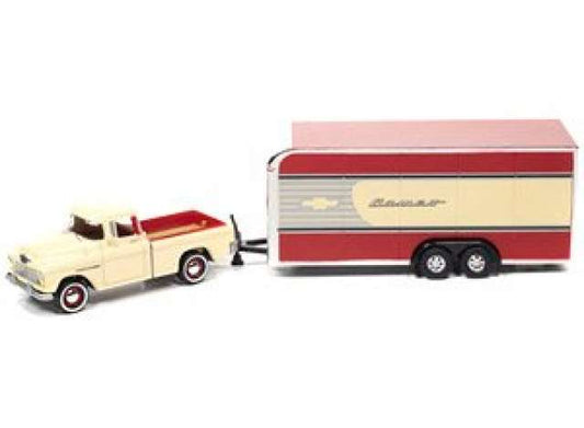 1/64 1955 Chevrolet Cameo with Enclosed Car Trailer, Bombay Ivory