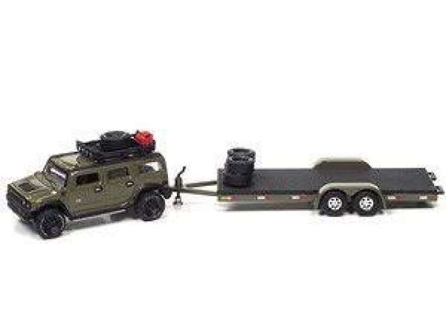 1/64 2004 Hummer H2 with Open Trailer, moss green