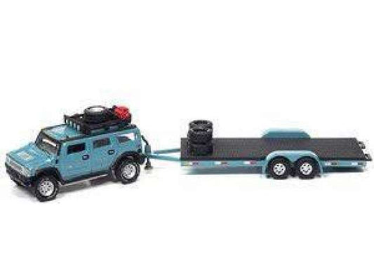 1/64 2004 Hummer H2 with Open Trailer, ocean blue