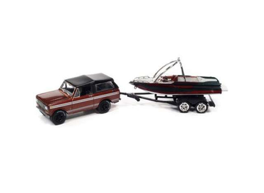 1/64 1979 International Scout II with Malibu Boat and Trailer, Tahitian Red/ Dark Red and Black