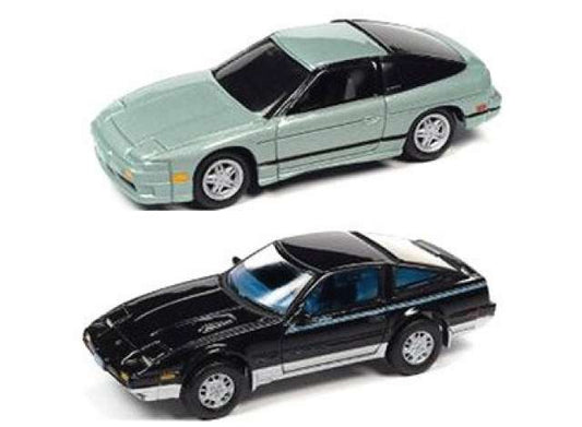 1/64 1x 1990 Nissan 240SX, Silver Green Pearl & 1x 1985 Nissan Fairlady 300ZX, Black Blue Body/Silver