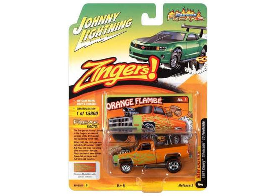 1/64 1981 Chevrolet Silverado 10 Fleet Side (Zinger), Metallic Orange with Green Flames