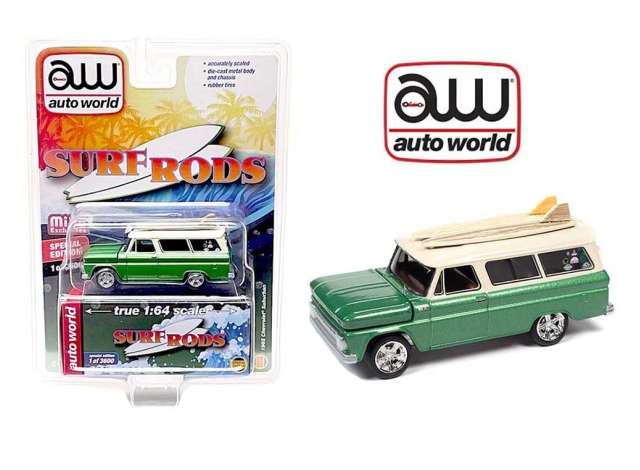 1965 Chevrolet Suburban with Surfboard, green/white