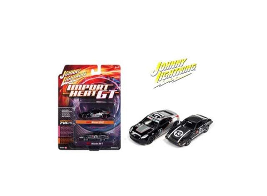 1/64 Import Heat/GT 2-pack:1x 2006 Nissan 350Z #23, Black with Silver Graphics & Nissan Logos 1x 1981 Mazda RX-7 #3, Black with Dark Silver & White Side & Hood Stripes