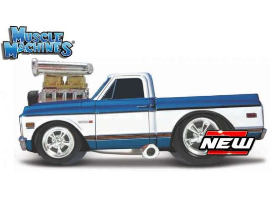 Preorder - Q2 2023  - 1/64 1972 Chevrolet C10 Pick up *Muscle Machines*, blue/white