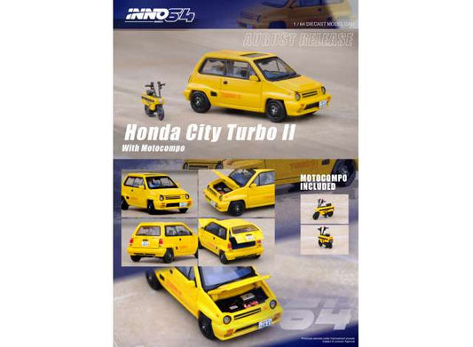 1/64 1984 Honda City Turbo II, yellow version with white Motocompo