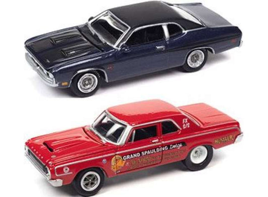 1/64 Mr. Norm's Grand Spaulding Dodge 2-pack:1x 1964 Dodge 330, Red with Mr. Norm & Grand Spaulding Dodge Graphics 1x 1971 Dodge Demon GSS, Plum Crazy with Flat Black Roof, Hood Stripes & Side Stripes