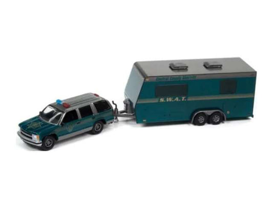 1/64 1997 Chevrolet Tahoe with Camper Trailer (Sheriff Central County SWAT), Sherwood Green & Gold