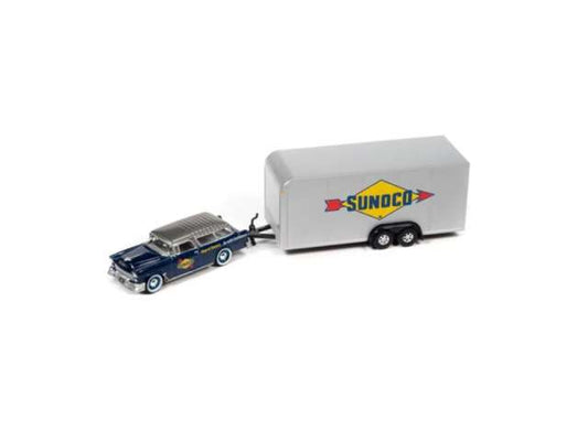 1/64 1955 Chevrolet Nomad with Enclosed Trailer (Race Safety), blue & White
