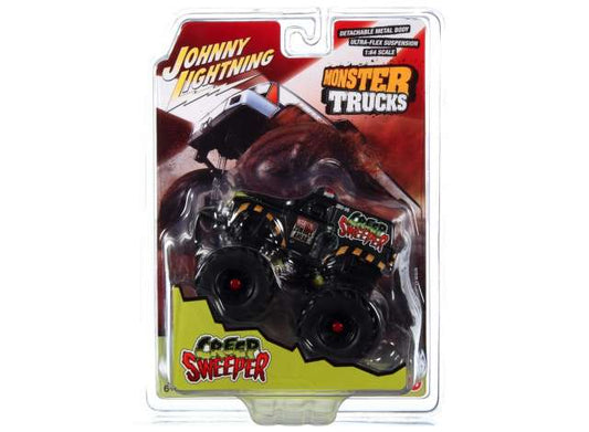 1/64 Johnny Lightning Monster Truck Creep Sweeper Zombie Response Unit, black/green with black tires