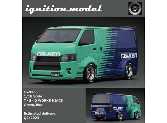 Preorder - Q2 2023 - 1/18 T.S.D Works Toyota Hiace *Falkan*, green/blue