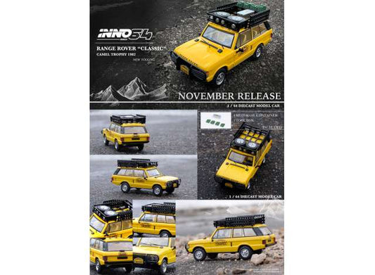 1/64 1982 Range Rover *Camel Trophy* with 1 Tool Box & 4 Fuel Tanks on the Rood Rack included, camel yellow