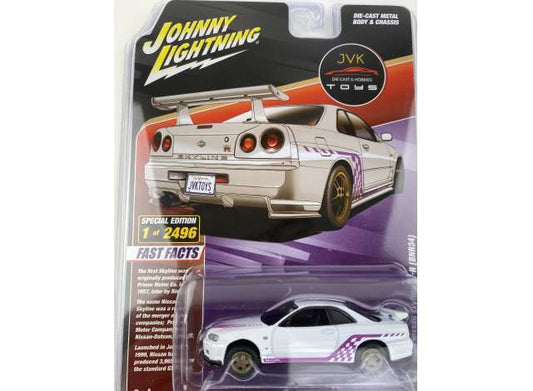 1/64 2000 Nissan Skyline GT-R BNR34, white with purple stripes