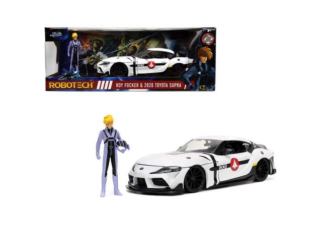 1/24 2020 Toyota Supra with Roy Focker figure *Robotech*, white/black