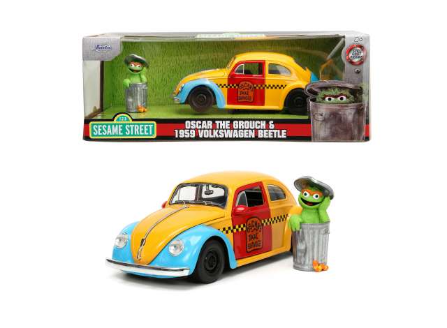 1/24 1959 Volkswagen Beetle with Oscar the Grouch *Sesame street* figure, yellow/red/blue