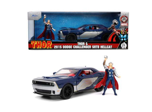 1/24 2015 Dodge Challenger SRT8 Hellcat with Thor figure blue/silver