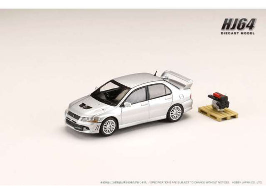 Preorder - Q3 2023 - 1/64 Mitsubishi Lancer GSR Evolution 7 with Engine Display Model, satelite silver