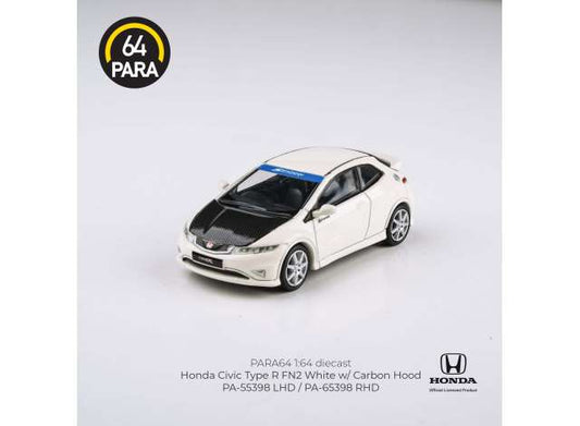 Preorder - August 2023 - 1/64 2007 Honda Civic Type R FN2, white/carbon hood left hand drive