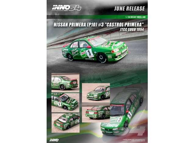 Preorder - August 2023 - 1/64 1994 Nissan Primera (P10) #3 Castrol Primera JTCC Sugo, green